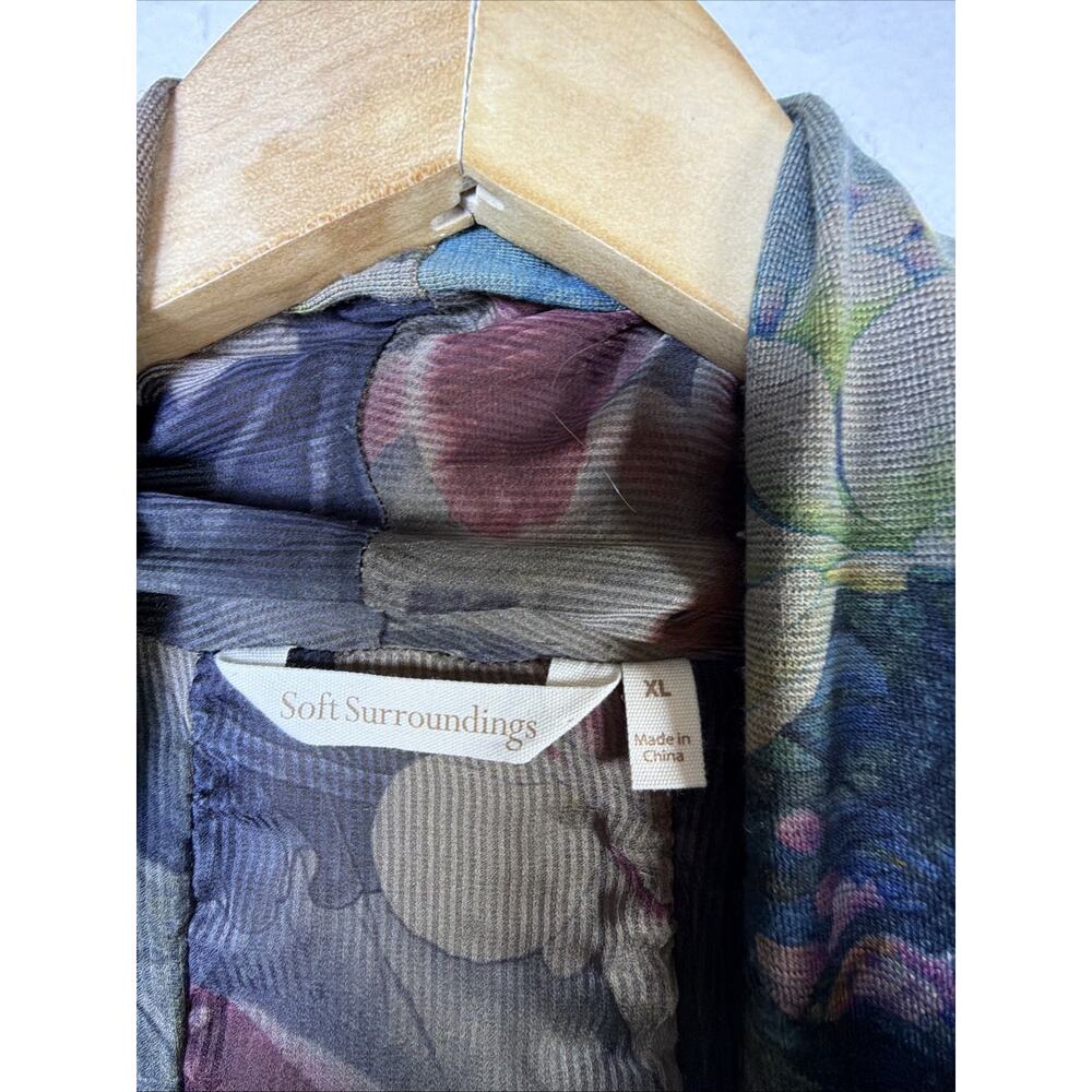 Soft Surroundings Cardigan Tea Gardens Topper Brown Bird Floral 2BZ08 XL cottage View 6